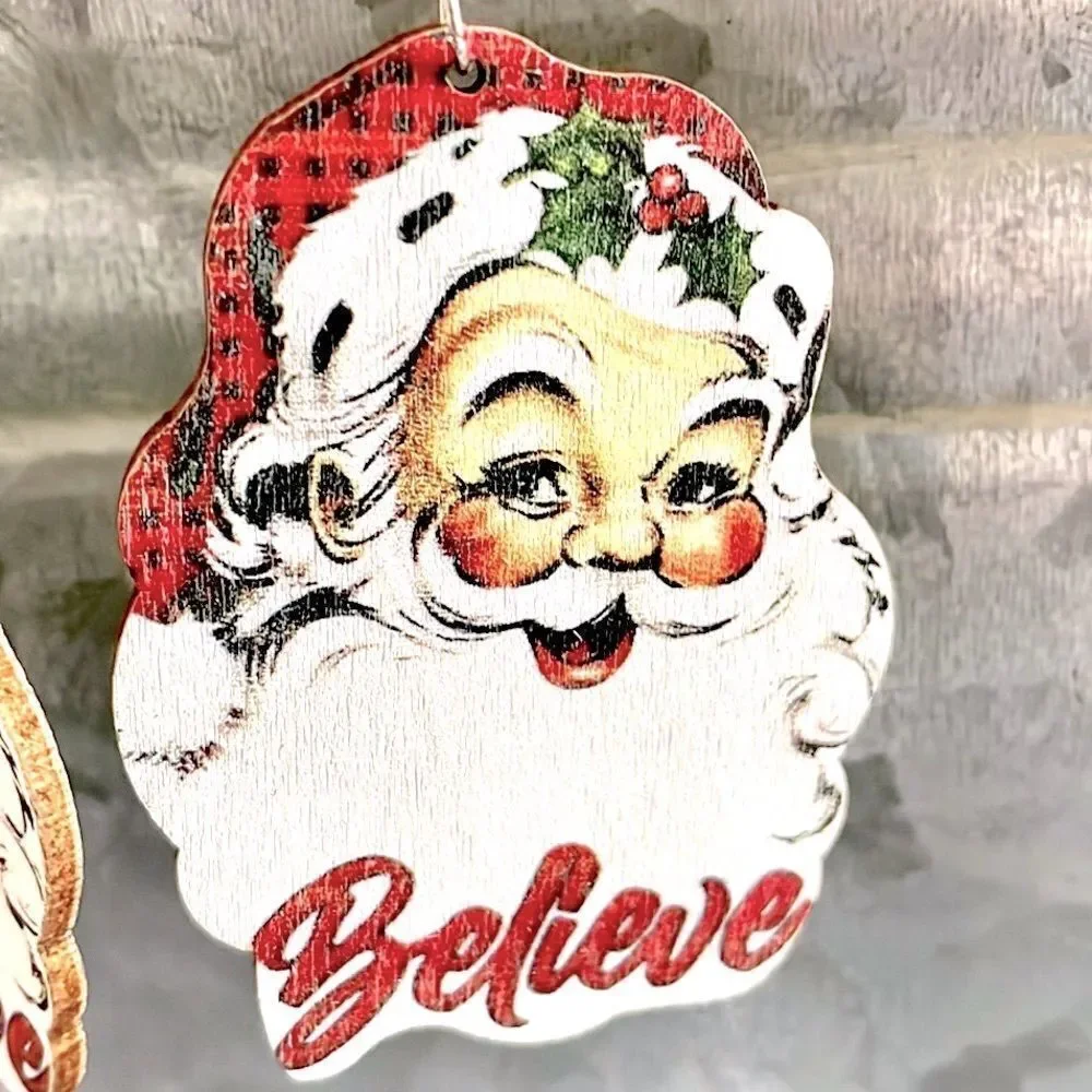 Classic santa Clause Wood Drop Earrings